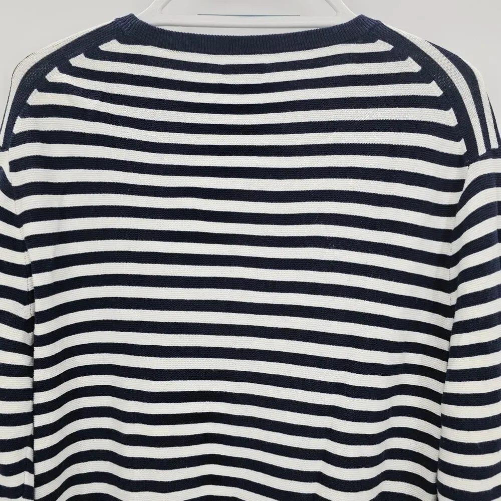 J. Crew Mens size M Cotton Crewneck Knit Sweater Blue/White Stripe AG815 NEW